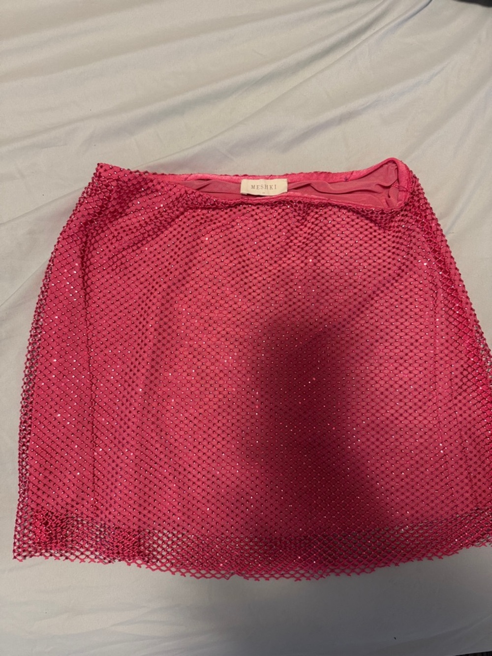 MESHKI Pink Diamanté mini skirt